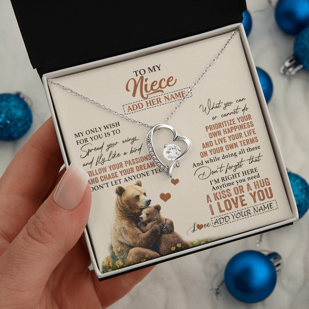 Forever Love Necklace 14K White Gold Finish | 2 | Personalized To My Niece Gifts Necklace From Aunt Uncle Bear My Only Wish For You Niece Birthday Gifts Graduation Christmas Customized Gift Box Message Card | siriusteestore.myshopify