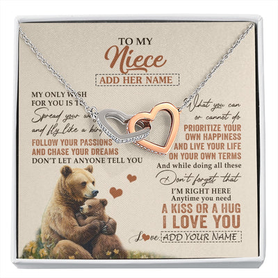 Interlocking Hearts Necklace Stainless Steel & Rose Gold Finish | 1 | Personalized To My Niece Gifts Necklace From Aunt Uncle Bear My Only Wish For You Niece Birthday Gifts Graduation Christmas Customized Gift Box Message Card | siriusteestore.myshopify