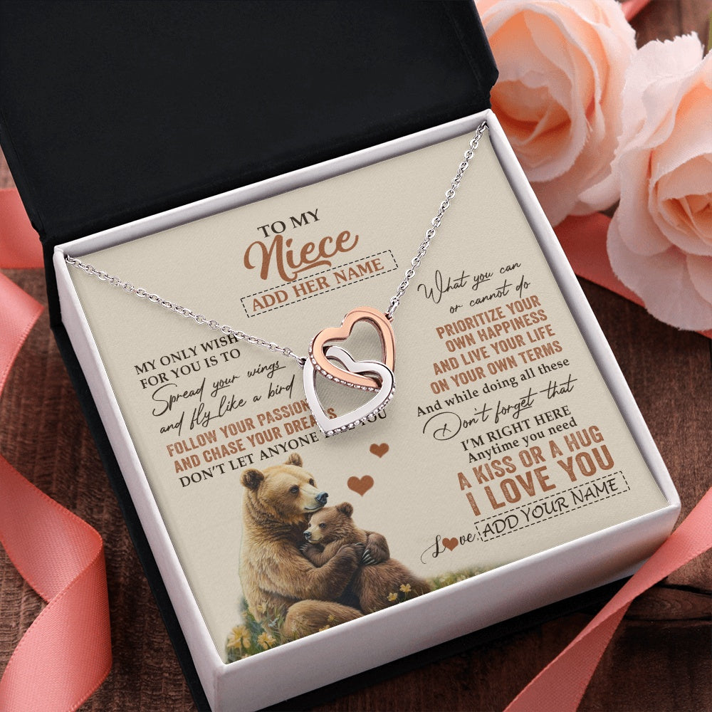 Interlocking Hearts Necklace Stainless Steel & Rose Gold Finish | 2 | Personalized To My Niece Gifts Necklace From Aunt Uncle Bear My Only Wish For You Niece Birthday Gifts Graduation Christmas Customized Gift Box Message Card | siriusteestore.myshopify