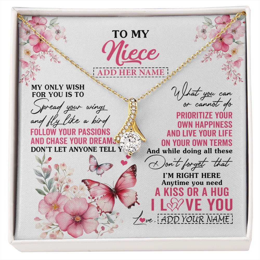 Alluring Beauty Necklace 18K Yellow Gold Finish | 1 | Personalized To My Niece Gifts Necklace From Aunt Uncle Butterfly My Only Wish For You Niece Birthday Gifts Christmas Customized Gift Box Message Card | siriusteestore.myshopify