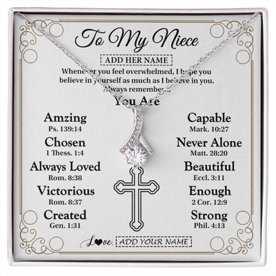 Alluring Beauty Necklace 14K White Gold Finish | 1 | Personalized To My Niece Gifts Necklace From Aunt Uncle Christ Christian Gifts For Aunt Niece Birthday Christmas Graduation Custom Gift Box Message Card | https://siriusteestore.