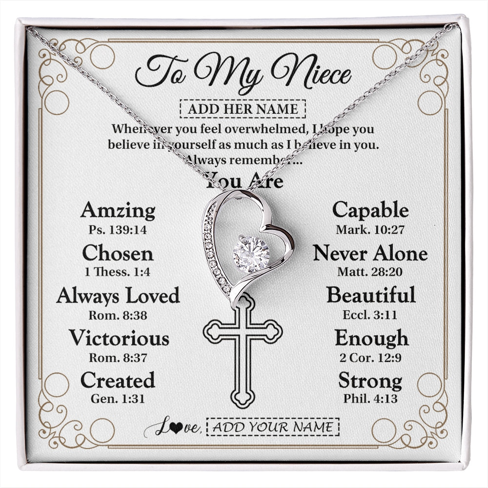 Forever Love Necklace 14K White Gold Finish | 1 | Personalized To My Niece Gifts Necklace From Aunt Uncle Christ Christian Gifts For Aunt Niece Birthday Christmas Graduation Custom Gift Box Message Card | https://siriusteestore.