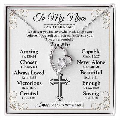 Forever Love Necklace 14K White Gold Finish | 1 | Personalized To My Niece Gifts Necklace From Aunt Uncle Christ Christian Gifts For Aunt Niece Birthday Christmas Graduation Custom Gift Box Message Card | https://siriusteestore.