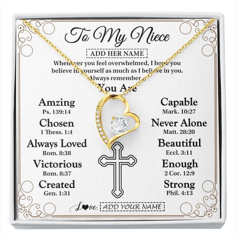 Forever Love Necklace 18K Yellow Gold Finish | 1 | Personalized To My Niece Gifts Necklace From Aunt Uncle Christ Christian Gifts For Aunt Niece Birthday Christmas Graduation Custom Gift Box Message Card | https://siriusteestore.
