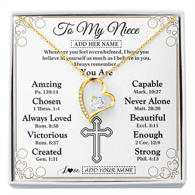 Forever Love Necklace 18K Yellow Gold Finish | 1 | Personalized To My Niece Gifts Necklace From Aunt Uncle Christ Christian Gifts For Aunt Niece Birthday Christmas Graduation Custom Gift Box Message Card | https://siriusteestore.