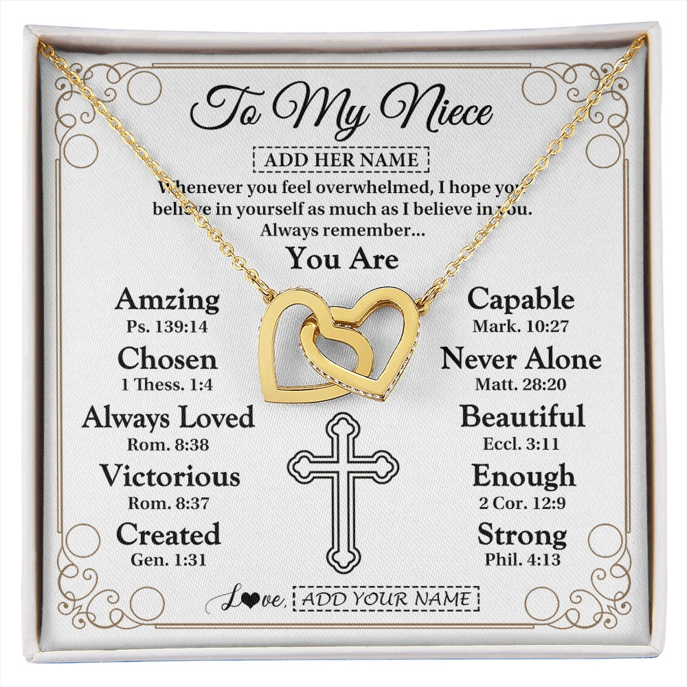 Interlocking Hearts Necklace 18K Yellow Gold Finish | 1 | Personalized To My Niece Gifts Necklace From Aunt Uncle Christ Christian Gifts For Aunt Niece Birthday Christmas Graduation Custom Gift Box Message Card | https://siriusteestore.
