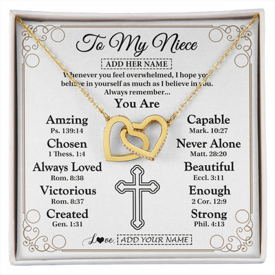 Interlocking Hearts Necklace 18K Yellow Gold Finish | 1 | Personalized To My Niece Gifts Necklace From Aunt Uncle Christ Christian Gifts For Aunt Niece Birthday Christmas Graduation Custom Gift Box Message Card | https://siriusteestore.