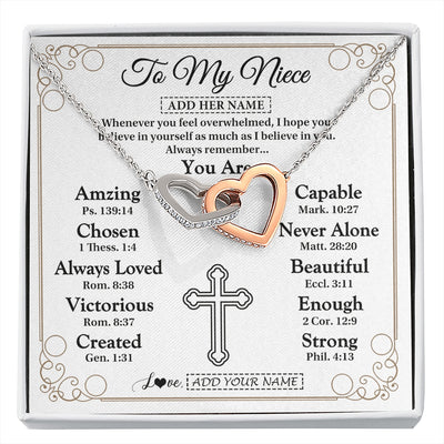 Interlocking Hearts Necklace Stainless Steel & Rose Gold Finish | 1 | Personalized To My Niece Gifts Necklace From Aunt Uncle Christ Christian Gifts For Aunt Niece Birthday Christmas Graduation Custom Gift Box Message Card | https://siriusteestore.