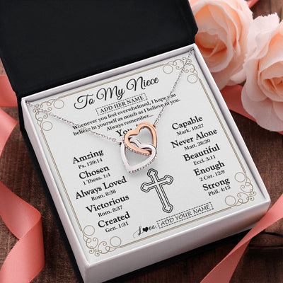 Interlocking Hearts Necklace Stainless Steel & Rose Gold Finish | 2 | Personalized To My Niece Gifts Necklace From Aunt Uncle Christ Christian Gifts For Aunt Niece Birthday Christmas Graduation Custom Gift Box Message Card | https://siriusteestore.