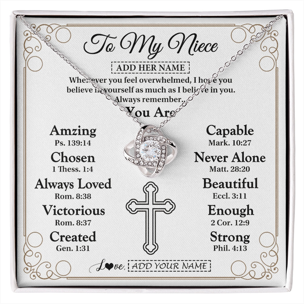 Love Knot Necklace 14K White Gold Finish | 1 | Personalized To My Niece Gifts Necklace From Aunt Uncle Christ Christian Gifts For Aunt Niece Birthday Christmas Graduation Custom Gift Box Message Card | https://siriusteestore.