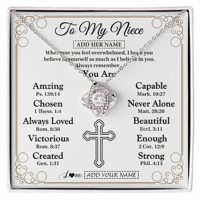 Love Knot Necklace 14K White Gold Finish | 1 | Personalized To My Niece Gifts Necklace From Aunt Uncle Christ Christian Gifts For Aunt Niece Birthday Christmas Graduation Custom Gift Box Message Card | https://siriusteestore.