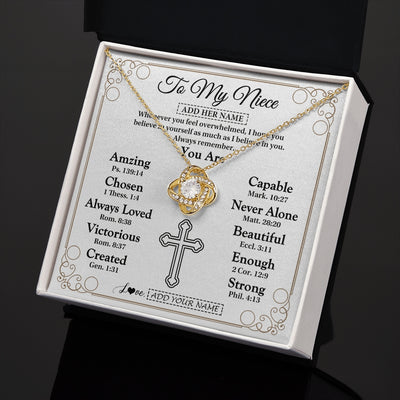 Love Knot Necklace 18K Yellow Gold Finish | 2 | Personalized To My Niece Gifts Necklace From Aunt Uncle Christ Christian Gifts For Aunt Niece Birthday Christmas Graduation Custom Gift Box Message Card | https://siriusteestore.