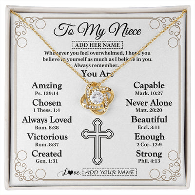 Love Knot Necklace 18K Yellow Gold Finish | 1 | Personalized To My Niece Gifts Necklace From Aunt Uncle Christ Christian Gifts For Aunt Niece Birthday Christmas Graduation Custom Gift Box Message Card | https://siriusteestore.