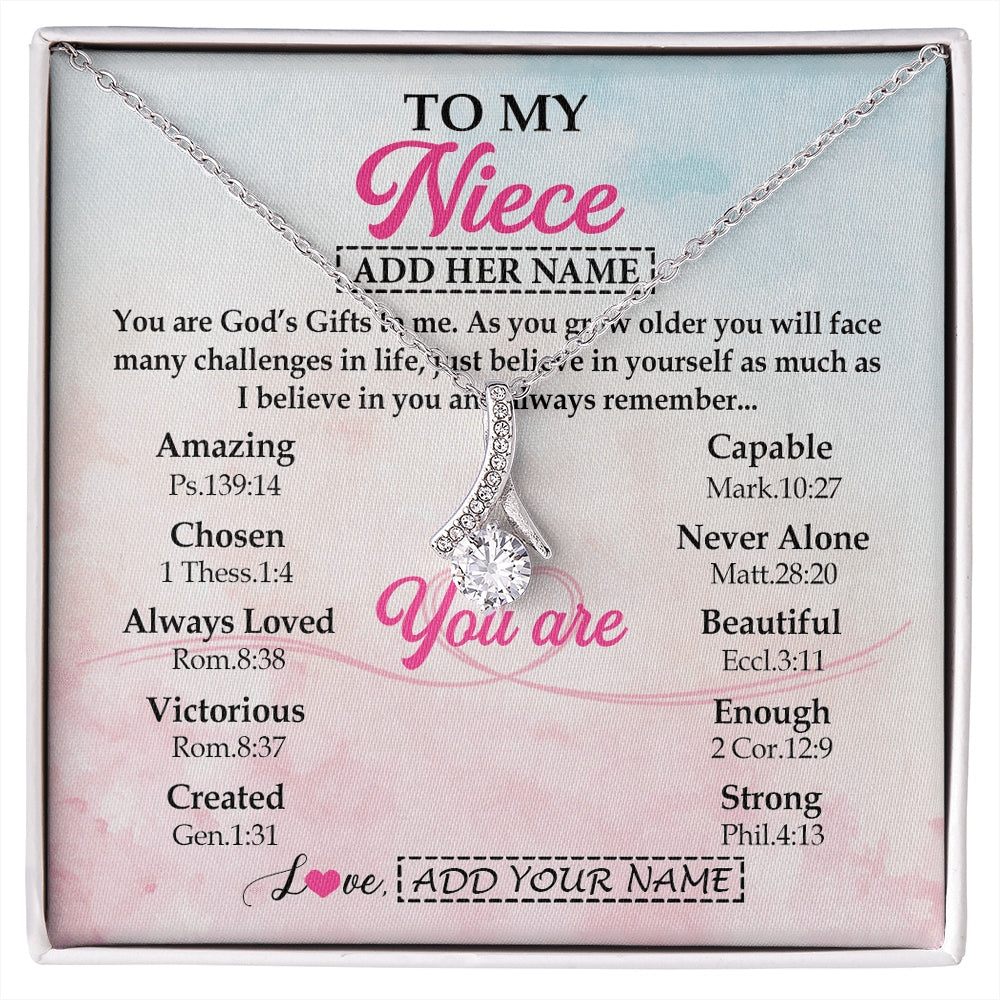 Alluring Beauty Necklace 14K White Gold Finish | 1 | Personalized To My Niece Gifts Necklace From Aunt Uncle Christian Religious Jewelry Gifts For Niece Birthday Graduation Christmas Custom Gift Box Message Card | https://siriusteestore.