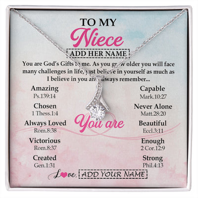 Alluring Beauty Necklace 14K White Gold Finish | 1 | Personalized To My Niece Gifts Necklace From Aunt Uncle Christian Religious Jewelry Gifts For Niece Birthday Graduation Christmas Custom Gift Box Message Card | https://siriusteestore.