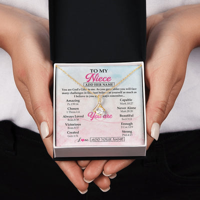 Alluring Beauty Necklace 18K Yellow Gold Finish | 2 | Personalized To My Niece Gifts Necklace From Aunt Uncle Christian Religious Jewelry Gifts For Niece Birthday Graduation Christmas Custom Gift Box Message Card | https://siriusteestore.