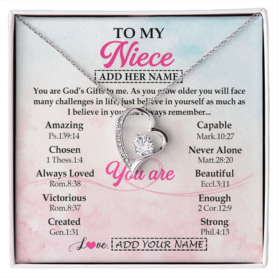 Forever Love Necklace 14K White Gold Finish | 1 | Personalized To My Niece Gifts Necklace From Aunt Uncle Christian Religious Jewelry Gifts For Niece Birthday Graduation Christmas Custom Gift Box Message Card | https://siriusteestore.