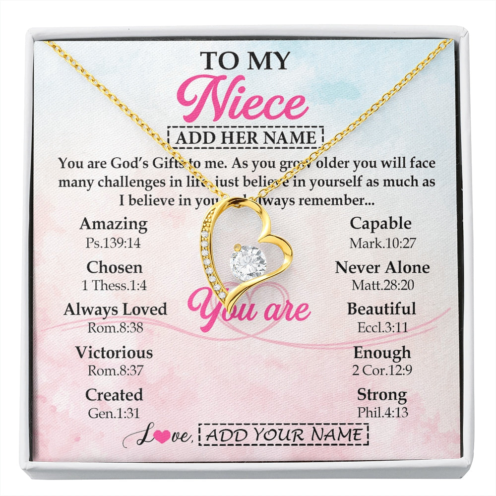Forever Love Necklace 18K Yellow Gold Finish | 1 | Personalized To My Niece Gifts Necklace From Aunt Uncle Christian Religious Jewelry Gifts For Niece Birthday Graduation Christmas Custom Gift Box Message Card | https://siriusteestore.