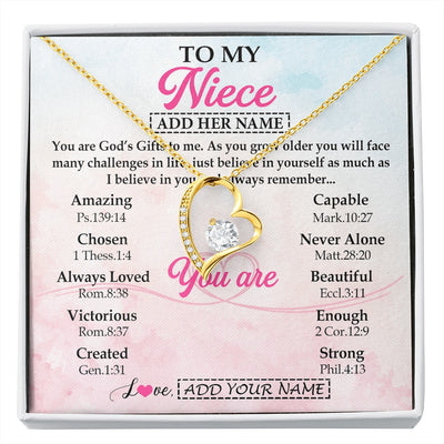 Forever Love Necklace 18K Yellow Gold Finish | 1 | Personalized To My Niece Gifts Necklace From Aunt Uncle Christian Religious Jewelry Gifts For Niece Birthday Graduation Christmas Custom Gift Box Message Card | https://siriusteestore.