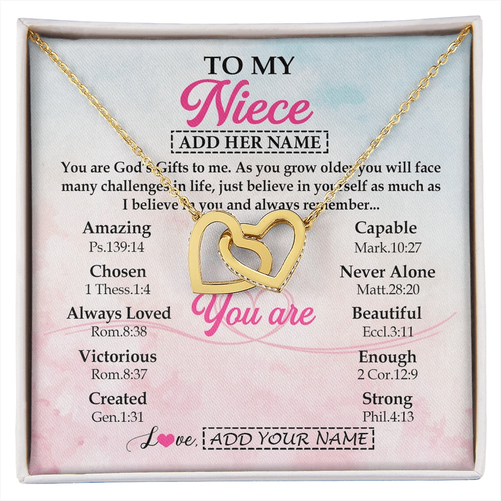 Interlocking Hearts Necklace 18K Yellow Gold Finish | 1 | Personalized To My Niece Gifts Necklace From Aunt Uncle Christian Religious Jewelry Gifts For Niece Birthday Graduation Christmas Custom Gift Box Message Card | https://siriusteestore.