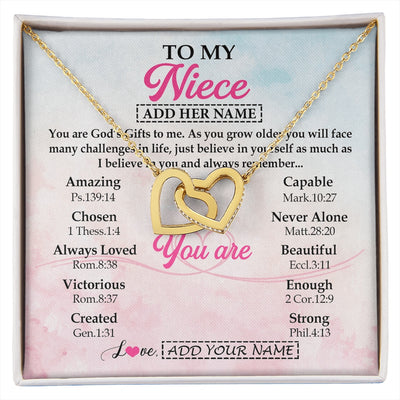 Interlocking Hearts Necklace 18K Yellow Gold Finish | 1 | Personalized To My Niece Gifts Necklace From Aunt Uncle Christian Religious Jewelry Gifts For Niece Birthday Graduation Christmas Custom Gift Box Message Card | https://siriusteestore.