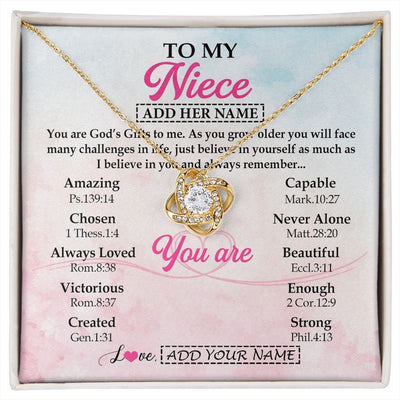 Love Knot Necklace 18K Yellow Gold Finish | 1 | Personalized To My Niece Gifts Necklace From Aunt Uncle Christian Religious Jewelry Gifts For Niece Birthday Graduation Christmas Custom Gift Box Message Card | https://siriusteestore.