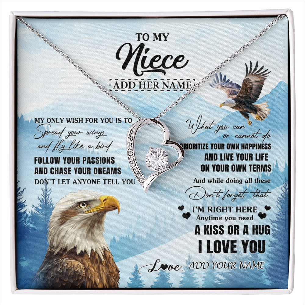 Forever Love Necklace 14K White Gold Finish | 1 | Personalized To My Niece Gifts Necklace From Aunt Uncle Eagle My Only Wish For You Niece Birthday Gifts Graduation Christmas Customized Gift Box Message Card | siriusteestore.myshopify