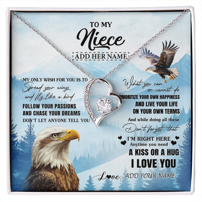 Forever Love Necklace 14K White Gold Finish | 1 | Personalized To My Niece Gifts Necklace From Aunt Uncle Eagle My Only Wish For You Niece Birthday Gifts Graduation Christmas Customized Gift Box Message Card | siriusteestore.myshopify