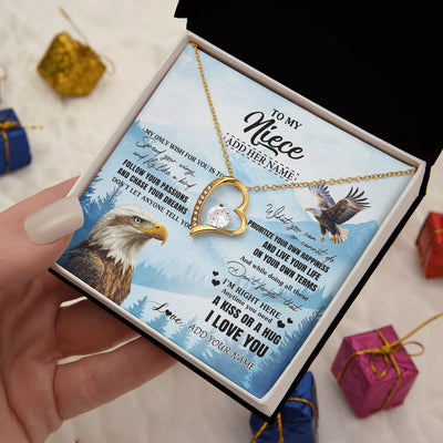 Forever Love Necklace 18K Yellow Gold Finish | 2 | Personalized To My Niece Gifts Necklace From Aunt Uncle Eagle My Only Wish For You Niece Birthday Gifts Graduation Christmas Customized Gift Box Message Card | siriusteestore.myshopify