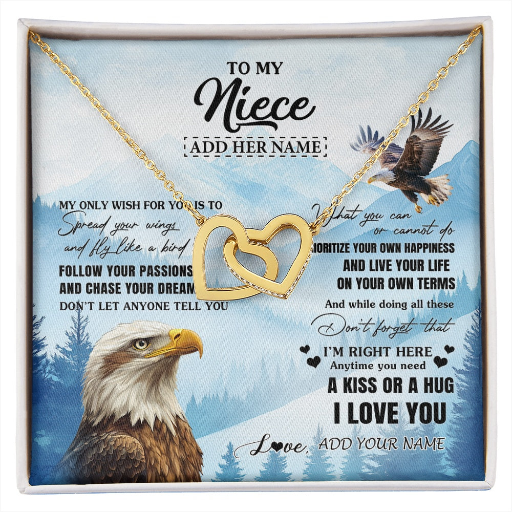 Interlocking Hearts Necklace 18K Yellow Gold Finish | 1 | Personalized To My Niece Gifts Necklace From Aunt Uncle Eagle My Only Wish For You Niece Birthday Gifts Graduation Christmas Customized Gift Box Message Card | siriusteestore.myshopify