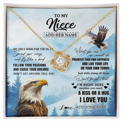 Love Knot Necklace 18K Yellow Gold Finish | 1 | Personalized To My Niece Gifts Necklace From Aunt Uncle Eagle My Only Wish For You Niece Birthday Gifts Graduation Christmas Customized Gift Box Message Card | siriusteestore.myshopify