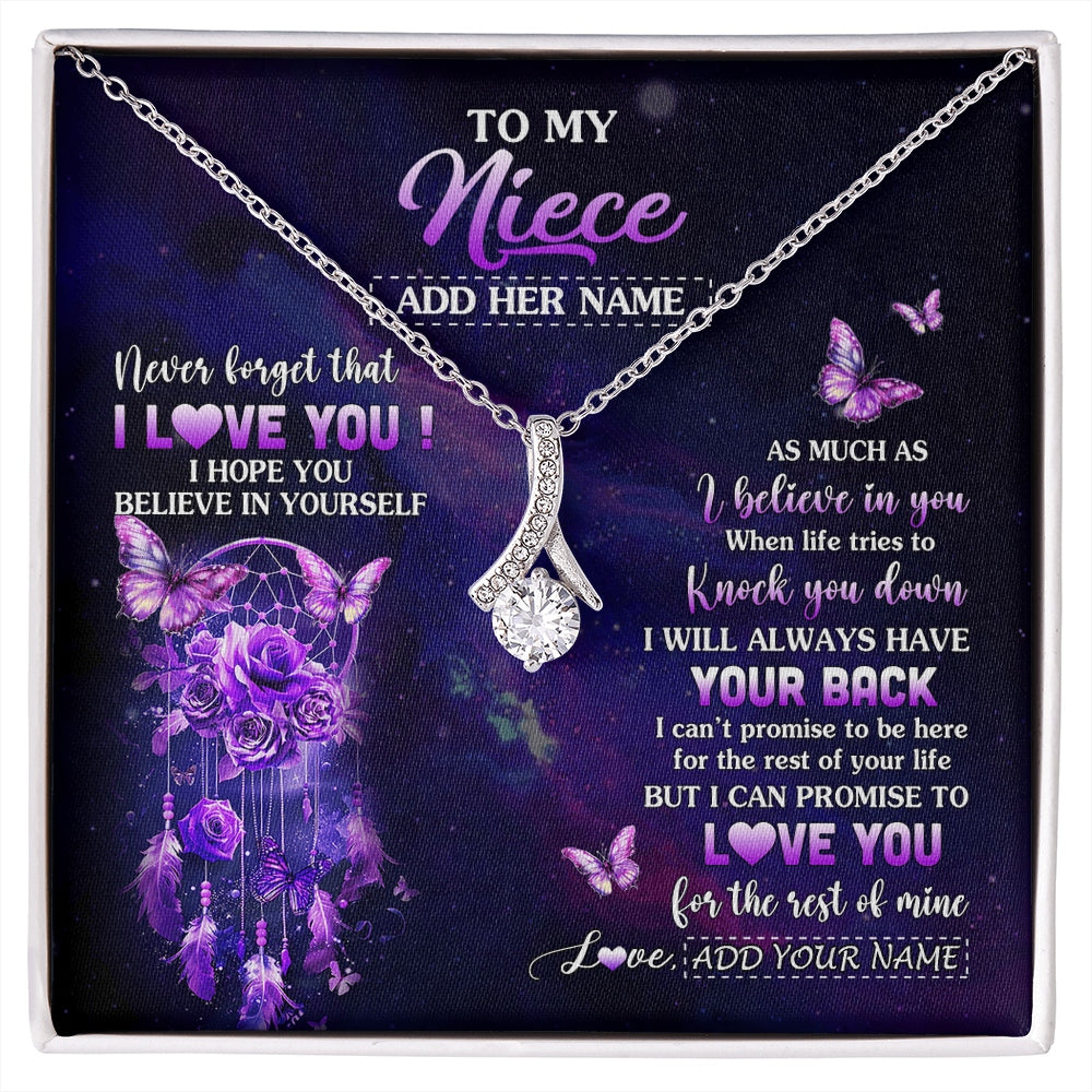 Alluring Beauty Necklace 14K White Gold Finish | 1 | Personalized To My Niece Gifts Necklace From Aunt Uncle Floral Butterfly Love You Niece Birthday Gifts Graduation Christmas Custom Gift Box Message Card | https://siriusteestore.