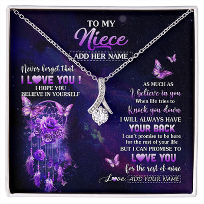 Alluring Beauty Necklace 14K White Gold Finish | 1 | Personalized To My Niece Gifts Necklace From Aunt Uncle Floral Butterfly Love You Niece Birthday Gifts Graduation Christmas Custom Gift Box Message Card | https://siriusteestore.