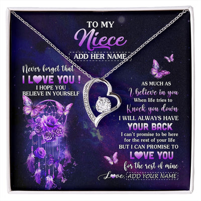 Forever Love Necklace 14K White Gold Finish | 1 | Personalized To My Niece Gifts Necklace From Aunt Uncle Floral Butterfly Love You Niece Birthday Gifts Graduation Christmas Custom Gift Box Message Card | https://siriusteestore.