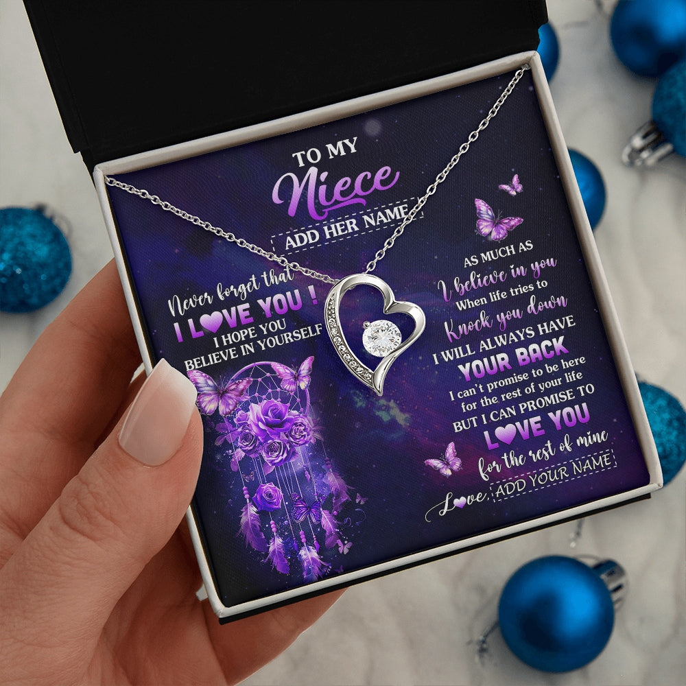 Forever Love Necklace 14K White Gold Finish | 2 | Personalized To My Niece Gifts Necklace From Aunt Uncle Floral Butterfly Love You Niece Birthday Gifts Graduation Christmas Custom Gift Box Message Card | https://siriusteestore.