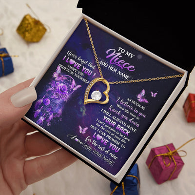 Forever Love Necklace 18K Yellow Gold Finish | 2 | Personalized To My Niece Gifts Necklace From Aunt Uncle Floral Butterfly Love You Niece Birthday Gifts Graduation Christmas Custom Gift Box Message Card | https://siriusteestore.