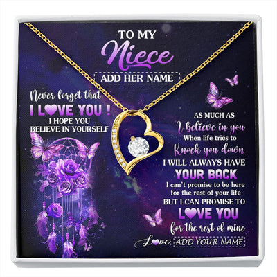 Forever Love Necklace 18K Yellow Gold Finish | 1 | Personalized To My Niece Gifts Necklace From Aunt Uncle Floral Butterfly Love You Niece Birthday Gifts Graduation Christmas Custom Gift Box Message Card | https://siriusteestore.