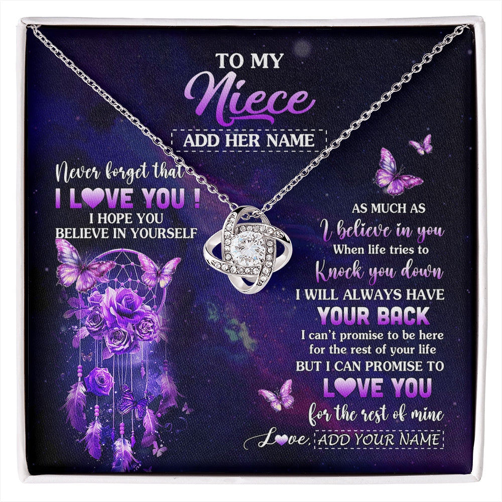 Love Knot Necklace 14K White Gold Finish | 1 | Personalized To My Niece Gifts Necklace From Aunt Uncle Floral Butterfly Love You Niece Birthday Gifts Graduation Christmas Custom Gift Box Message Card | https://siriusteestore.