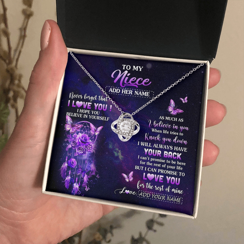 Love Knot Necklace 14K White Gold Finish | 2 | Personalized To My Niece Gifts Necklace From Aunt Uncle Floral Butterfly Love You Niece Birthday Gifts Graduation Christmas Custom Gift Box Message Card | https://siriusteestore.