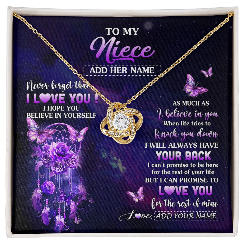 Love Knot Necklace 18K Yellow Gold Finish | 1 | Personalized To My Niece Gifts Necklace From Aunt Uncle Floral Butterfly Love You Niece Birthday Gifts Graduation Christmas Custom Gift Box Message Card | https://siriusteestore.