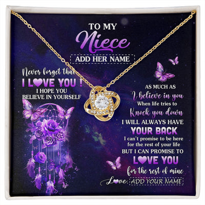 Love Knot Necklace 18K Yellow Gold Finish | 1 | Personalized To My Niece Gifts Necklace From Aunt Uncle Floral Butterfly Love You Niece Birthday Gifts Graduation Christmas Custom Gift Box Message Card | https://siriusteestore.