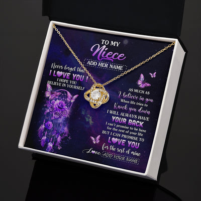 Love Knot Necklace 18K Yellow Gold Finish | 2 | Personalized To My Niece Gifts Necklace From Aunt Uncle Floral Butterfly Love You Niece Birthday Gifts Graduation Christmas Custom Gift Box Message Card | https://siriusteestore.