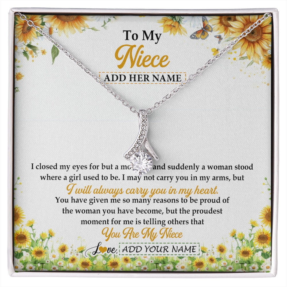 Alluring Beauty Necklace 14K White Gold Finish | 1 | Personalized To My Niece Gifts Necklace From Aunt Uncle I Closed My Eyes Sunflower Best Niece Birthday Gifts Graduation Christmas Custom Gift Box Message Card | siriusteestore.myshopify