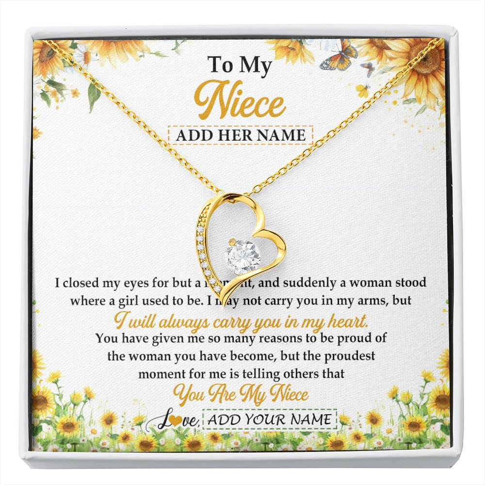 Forever Love Necklace 18K Yellow Gold Finish | 1 | Personalized To My Niece Gifts Necklace From Aunt Uncle I Closed My Eyes Sunflower Best Niece Birthday Gifts Graduation Christmas Custom Gift Box Message Card | siriusteestore.myshopify