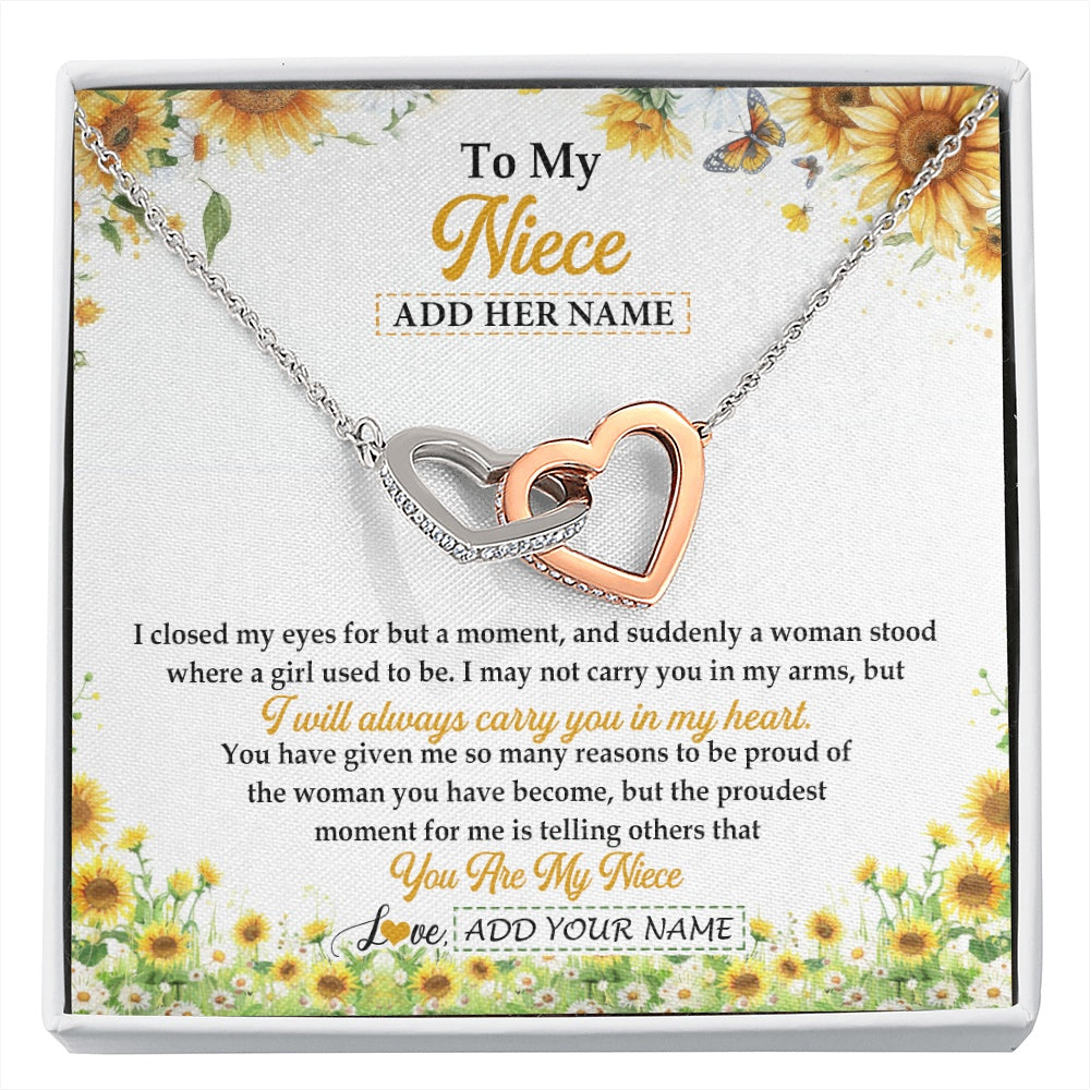 Interlocking Hearts Necklace Stainless Steel & Rose Gold Finish | 1 | Personalized To My Niece Gifts Necklace From Aunt Uncle I Closed My Eyes Sunflower Best Niece Birthday Gifts Graduation Christmas Custom Gift Box Message Card | siriusteestore.myshopify
