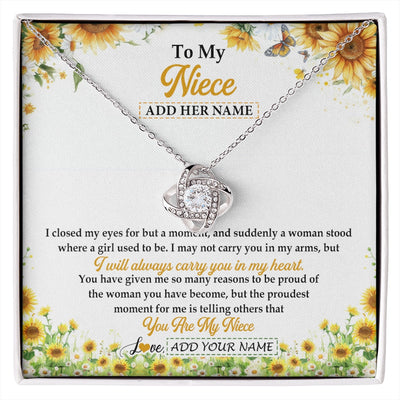 Love Knot Necklace 14K White Gold Finish | 1 | Personalized To My Niece Gifts Necklace From Aunt Uncle I Closed My Eyes Sunflower Best Niece Birthday Gifts Graduation Christmas Custom Gift Box Message Card | siriusteestore.myshopify