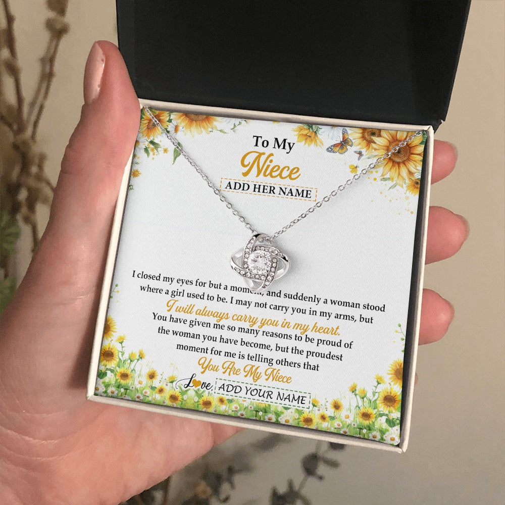 Love Knot Necklace 14K White Gold Finish | 2 | Personalized To My Niece Gifts Necklace From Aunt Uncle I Closed My Eyes Sunflower Best Niece Birthday Gifts Graduation Christmas Custom Gift Box Message Card | siriusteestore.myshopify