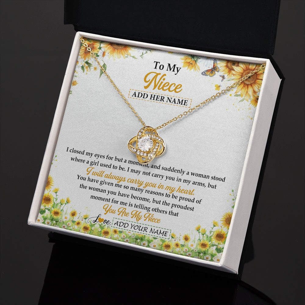 Love Knot Necklace 18K Yellow Gold Finish | 2 | Personalized To My Niece Gifts Necklace From Aunt Uncle I Closed My Eyes Sunflower Best Niece Birthday Gifts Graduation Christmas Custom Gift Box Message Card | siriusteestore.myshopify