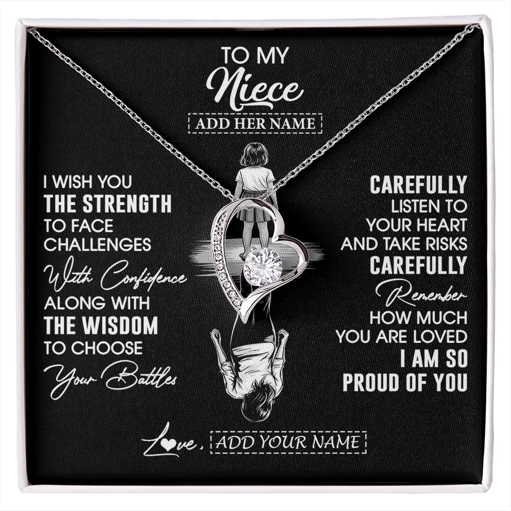 Forever Love Necklace 14K White Gold Finish | 1 | Personalized To My Niece Gifts Necklace From Aunt Uncle I Wish You The Strength Aunt Niece Birthday Gifts Christmas Graduation Custom Gift Box Message Card | https://siriusteestore.