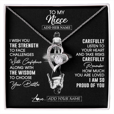 Forever Love Necklace 14K White Gold Finish | 1 | Personalized To My Niece Gifts Necklace From Aunt Uncle I Wish You The Strength Aunt Niece Birthday Gifts Christmas Graduation Custom Gift Box Message Card | https://siriusteestore.